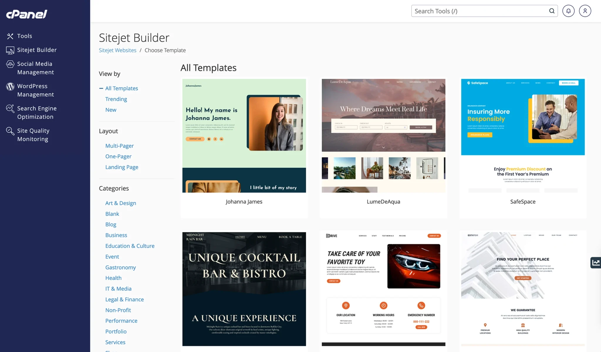 Sitejet Studio cPanel